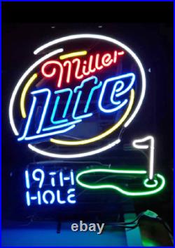 Miller Lite 19th Hole Neon Sign 20x16 Light Lamp Beer Bar Pub Wall Decor Glass