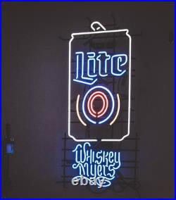 Miller Lite Beer Can Whiskey Myers 24x15 Neon Sign Lamp Light Real Glass