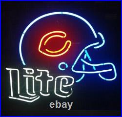 Miller Lite Beer Chicago Bears Helmet 20x16 Neon Lamp Light Sign Glass Decor
