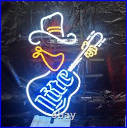 Miller Lite Beer Cowboy Guitar 20x16 Neon Lamp Light Sign Bar Wall Decor