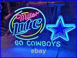 Miller Lite Beer Dallas Cowboys Go Cowboys 24x20 Neon Light Sign Lamp Bar Pub