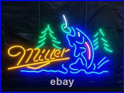 Miller Lite Beer Fishing Fish Trees 20x16 Neon Lamp Light Sign Bar Wall Decor