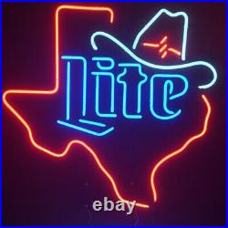 Miller Lite Beer Texas Cowboy Hat 20x16 Neon Lamp Light Sign Wall Decor Bar