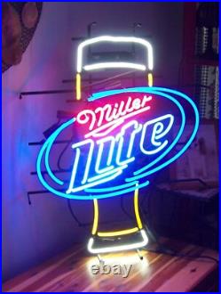 Miller Lite Beer Wine Cup Glass 24x20 Neon Light Sign Lamp Bar Wall Decor