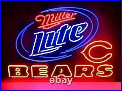 Miller Lite Chicago Bears Neon Light Sign Beer Bar Pub Man Cave Wall Decor 24x20