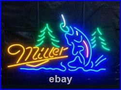 Miller Lite Fishing Get Hooked Fish Trees Neon Lamp Light Sign 24x20 Beer Bar