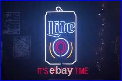 Miller Lite It's Miller Time Beer Neon Light Lamp Sign 24x20 Decor Real Glass
