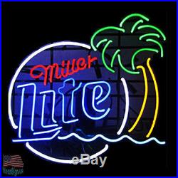 Miller Lite Palm Tree Pub Bar Beer Neon Sign 17''x14'' From USA