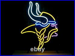 Minnesota Vikings Football Neon Light Sign 17x14 Lamp Beer Bar Pub Glass
