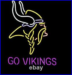 Minnesota Vikings Go Vikings Logo Beer Neon Sign Light Lamp 24x20