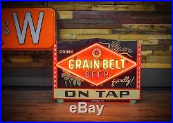 Minty Grain Belt Porcelain Beer Neon Bar 1940's Sign Breweriana CLEAN Will Ship