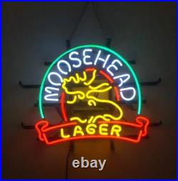 Moosehead Lager Deer Beer 20x16 Neon Light Sign Lamp Bar Real Glass Wall Decor