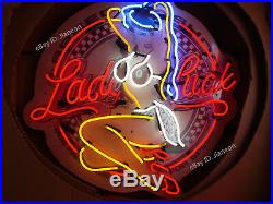NEW Lady luck Decor REAL NEON SIGN BEER BAR Art LIGHT 24 Inches