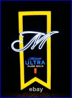 NEW Michelob Ultra Light Beer Pure Gold Sign Neon Led Light Up Bar Pub