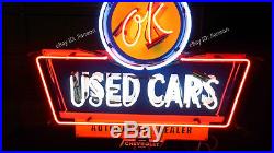 NEW OK USED CARS business REAL NEON SIGN BEER BAR Art LIGHT 24 Inches