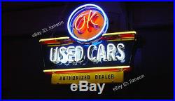 NEW OK USED CARS business REAL NEON SIGN BEER BAR Art LIGHT 24 Inches