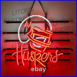 Nebraska Helmet Neon Sign Real Glass Beer Bar Sport Pub Wall Decor 19x15