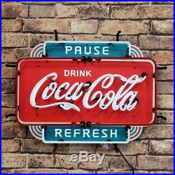 Neon Light Sign 20x16 Coca Cola Pause Drink Refresh Real Glass Artwork Beer
