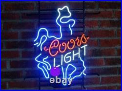 Neon Light Sign Lamp For Coors Light Beer 17x14 Cowboy Bull Rider Bar Open