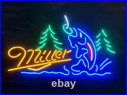 Neon Light Sign Lamp For Miller Lite Beer 24x20 Fishing Get Hooked Fish Trees