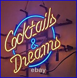 Neon Lights Sign COCKTAILS AND DREAMS Real Glass Home Beer Bar Pub Man Cave