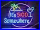 New-17X14-It-s-Five-5-O-clock-Somewhere-REAL-GLASS-NEON-LIGHT-BEER-BAR-PUB-SIGN-01-wr