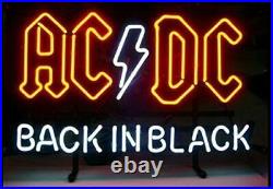New AC DC ACDC Back In Black Neon Light Sign 17x14 Beer Gift Bar Real Glass