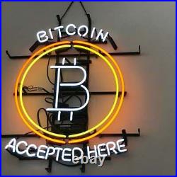 New Accepted Here Bitcoin Neon Sign 20x16 Real Glass Beer Bar Decor Artwork