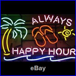 New Always Happy Hour Beer Palm Tree Pub Neon Sign 20x16