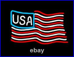 New American USA Flag U. S. Neon Light Sign 17x14 Lamp Real Glass Lamp Beer Bar
