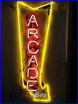 New Arcade Arrow Neon Light Sign 24x20 Beer Bar Lamp Real Glass