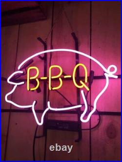 New BBQ Pig Pork Neon Light Sign Bar Beer 17x14 Cave Gift Real Glass Handmade
