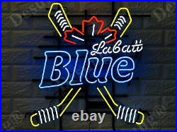 New Blue Labatt Hockey Sticks Neon Light Sign 24x20 Wall Decor Beer Bar Lamp