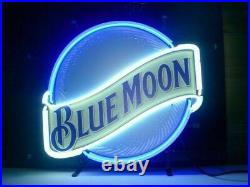 New Blue Moon 17x14 Lamp Light Neon Sign Beer Bar Real Glass Wall Decor