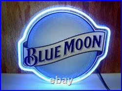 New Blue Moon Neon Light Sign 17x14 Beer Pub Real Glass Gift Decor Bar