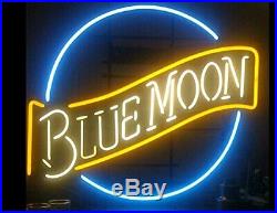 New Blue Moon Yellow Neon Light Sign 20x16 Beer Gift Lamp Bar Artwork Glass