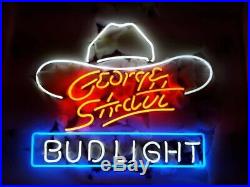 New Bud George Strait Hat Neon Light Sign 17x14 Beer Gift Bar Real Glass