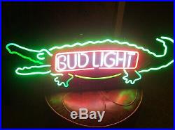 New Bud Light Alligator Neon Light Sign 20x16 Beer Man Cave Bar Artwork Glass