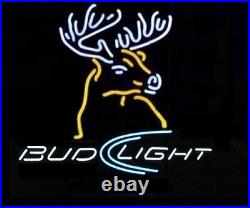 New Bud Light Deer 20x16 Neon Sign Lamp Light Real Glass Windows Beer Bar