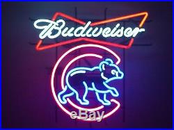 New Budweiser Beer Chicago Cubs Champions Neon Light Sign 20x16