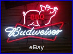 New Budweiser Bow Tie Pig BBQ Beer Neon Light Sign 17x14