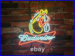 New Budweiser Clydesdale Horse 19x15 Beer Bar Lamp Light Neon Sign Real Glass