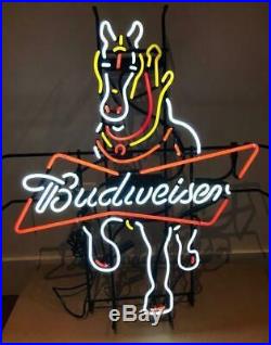 New Budweiser Clydesdale Horse Neon Light Sign 24x20 Beer Bar Real Glass Lamp