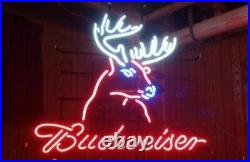 New Budweiser Deer Head Neon Light Sign 20x16 Beer Cave Gift Lamp Bar Glass