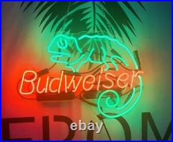 New Budweiser Lizard 17x14 Light Lamp Neon Sign Beer Bar Real Glass Windows