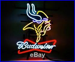 New Budweiser Minnesota Vikings Neon Light Sign 20x16 Beer Cave Gift Lamp Bar