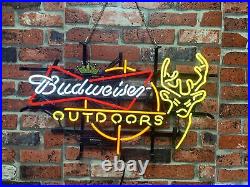 New Budweiser Outdoors Deer Crown Beer Bar Light Lamp Neon Sign 24x20 Decor
