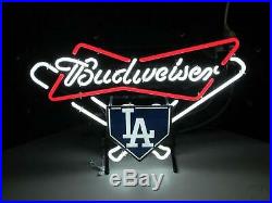 New Budweisers Bow Tie LA Los Angeles Dodgers Neon Sign 20x16 Beer Lamp Light