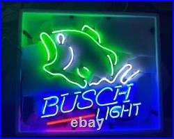 New Busch Light Beer Bass Fish 20x16 Lamp Neon Sign Bar Real Glass Decor