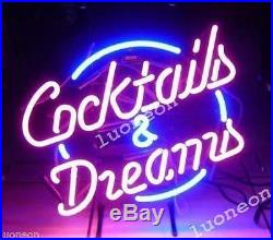 New COCKTAILS AND DREAMS HANDCRAFT REAL GLASS NEON LIGHT BEER BAR PUB SIGN